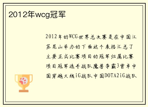 2012年wcg冠军