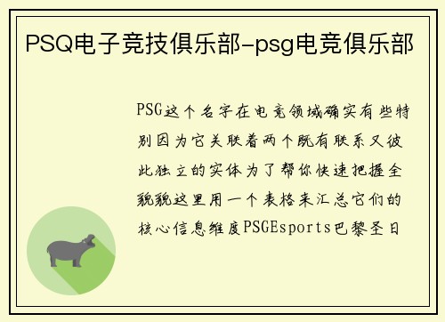 PSQ电子竞技俱乐部-psg电竞俱乐部